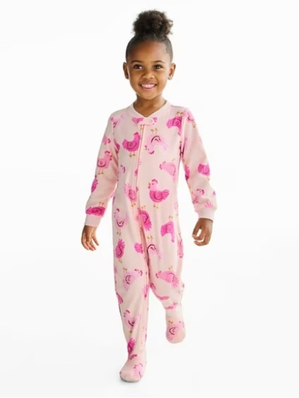 Carters Girls Fleece Bodysuit Pajamas | Pink with Chickens Print | 2T / 2A